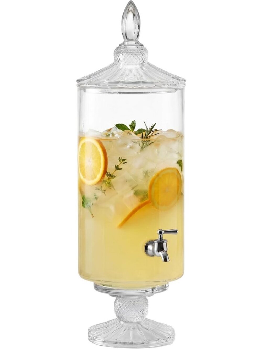 Elegant 2 Gal Glass Beverage Dispenser with Crystal Design - Perfect for Parties